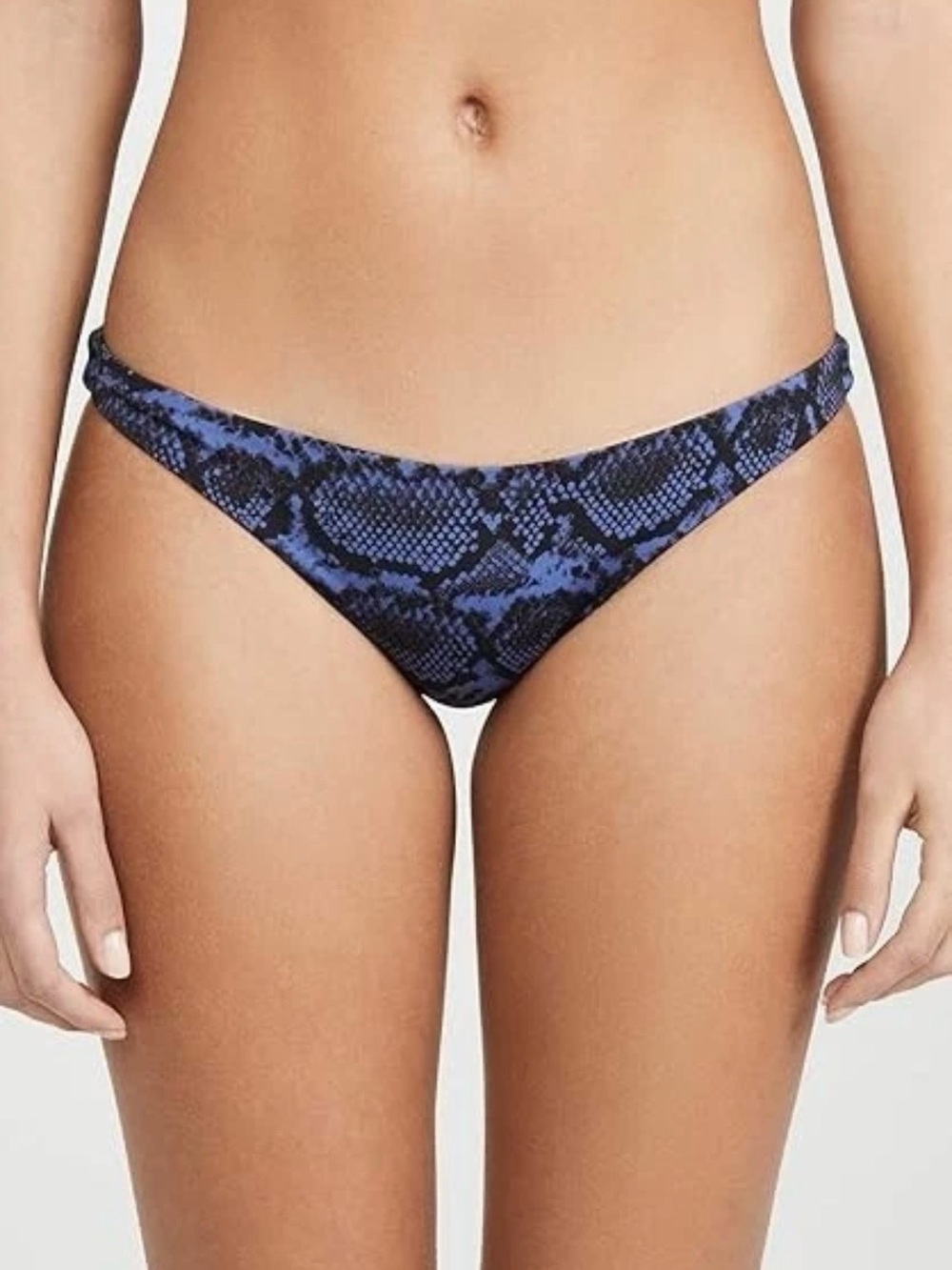 NWTs Vitamin A Women's reversibe Luciana Bikini Bottoms, Vinca, Blue Print Small